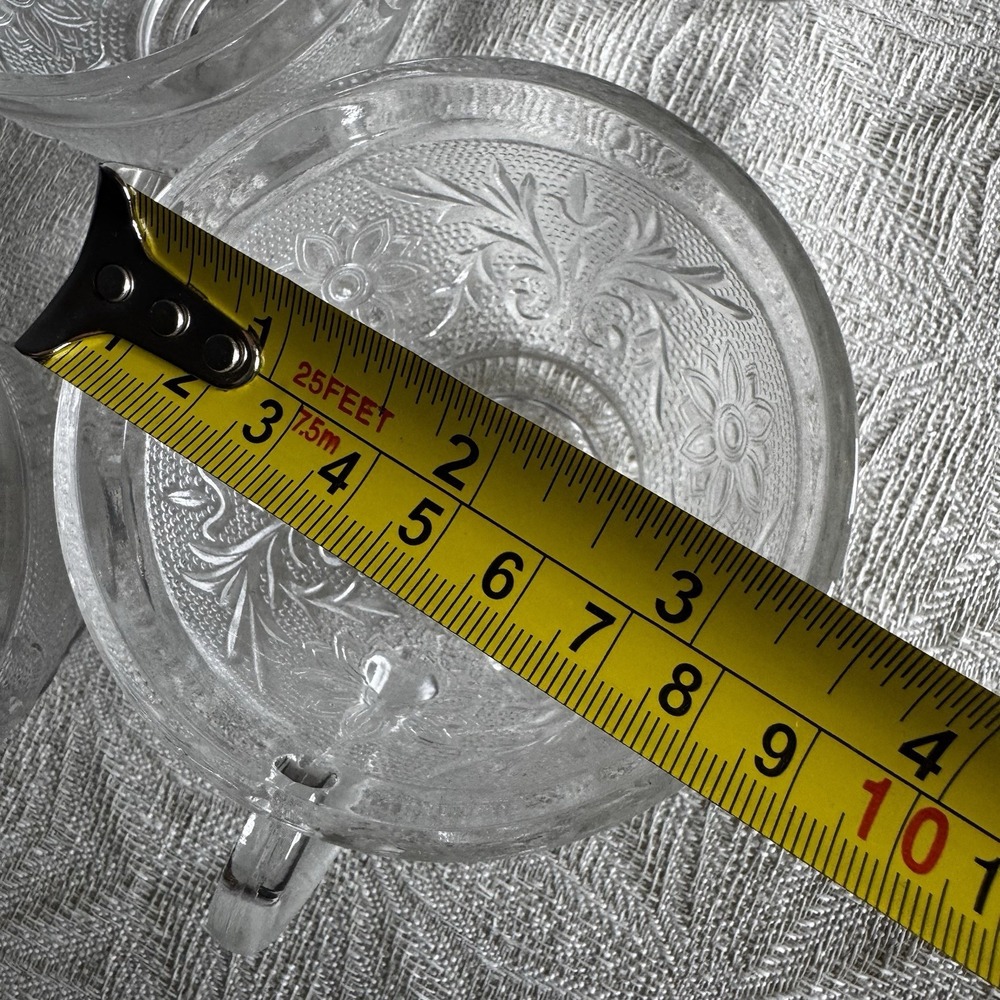 Set of 6 Vintage Anchor Hocking Sandwich Clear Depression Glass Floral Cups - Picture 6 of 7